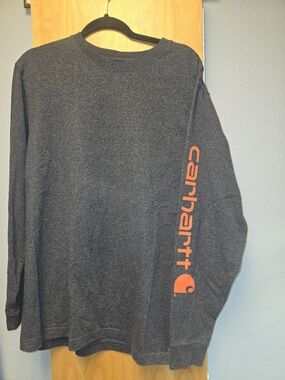 Carhartt Long Sleeve Loose Fit Charcoal w/ Orange Sleeve Logo (2)